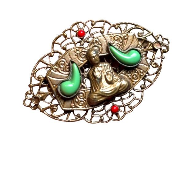 Vintage Czech Oval Gablonz unsigned Buddha brooch Max Neiger style - Picture 4 of 4